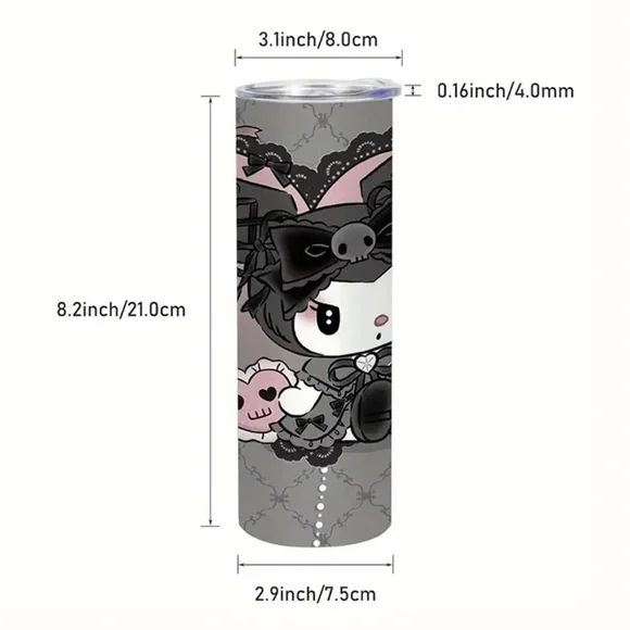 🆕 Hello Kitty - Kuromi  Skinny Stainless Steel Tumbler with Straw and Lid - Picture 4 of 8
